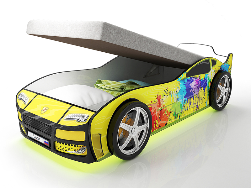 Кровать-машина детская серии "Турбо" YellowArt с подъёмным механизмом
