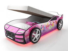 Кровать-машина детская серии "Турбо" Princesses с подъёмным механизмом