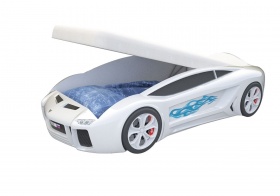Кровать-машина детская серии "Ламба NEXT" White с подъёмным механизмом