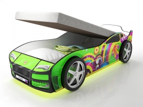 Кровать-машина детская серии "Турбо" GreenArt с подъёмным механизмом